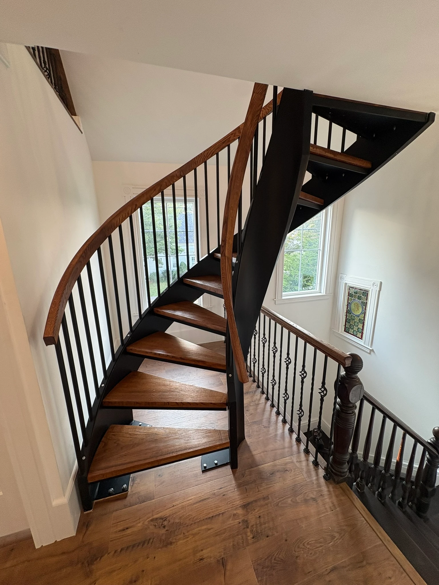 The new curved staircase from above