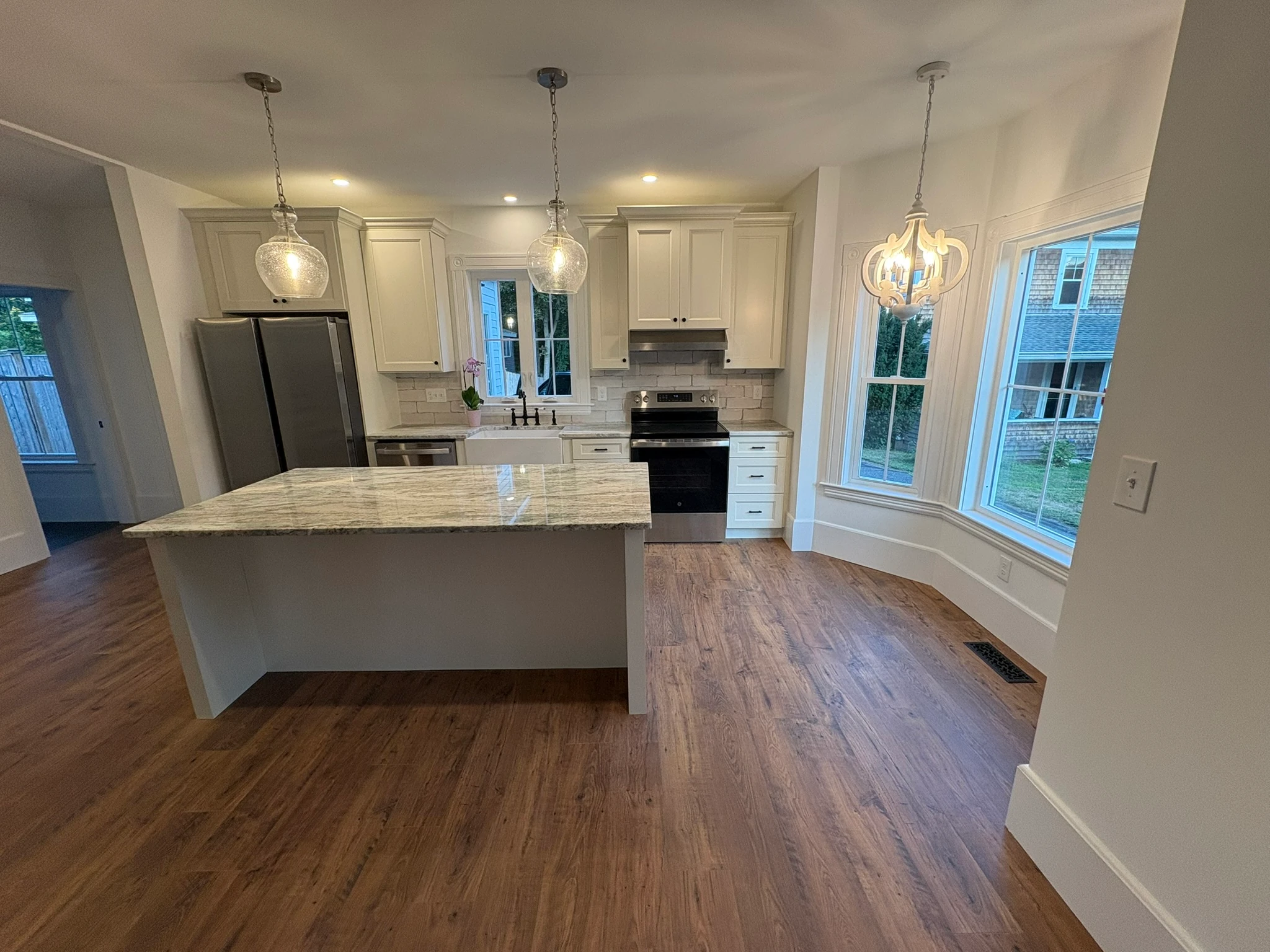 Kitchen island under new pendant lights