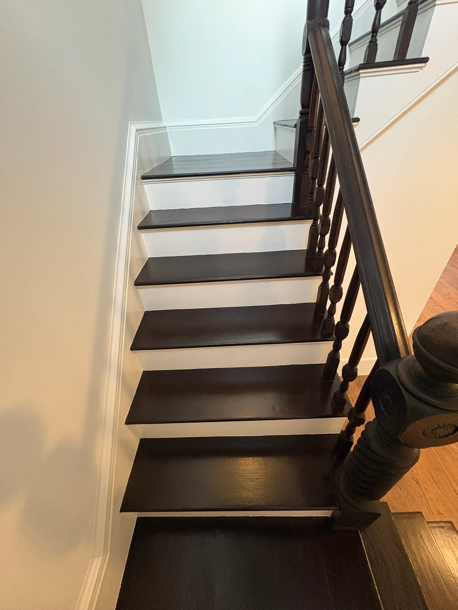 Looking down the restored treads